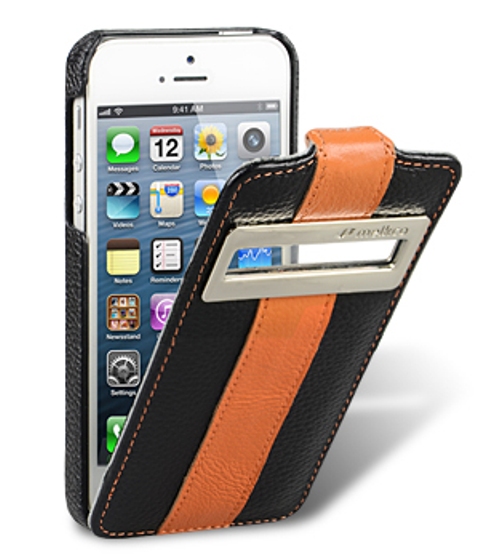 Чехол кожаный Melkco Jacka ID Type Limited для Apple iPhone 5 черный-оранжевый