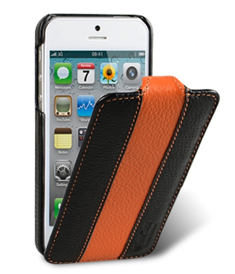 Чехол кожаный Melkco Jacka Type Limited для Apple iPhone 5 черный-оранжевый